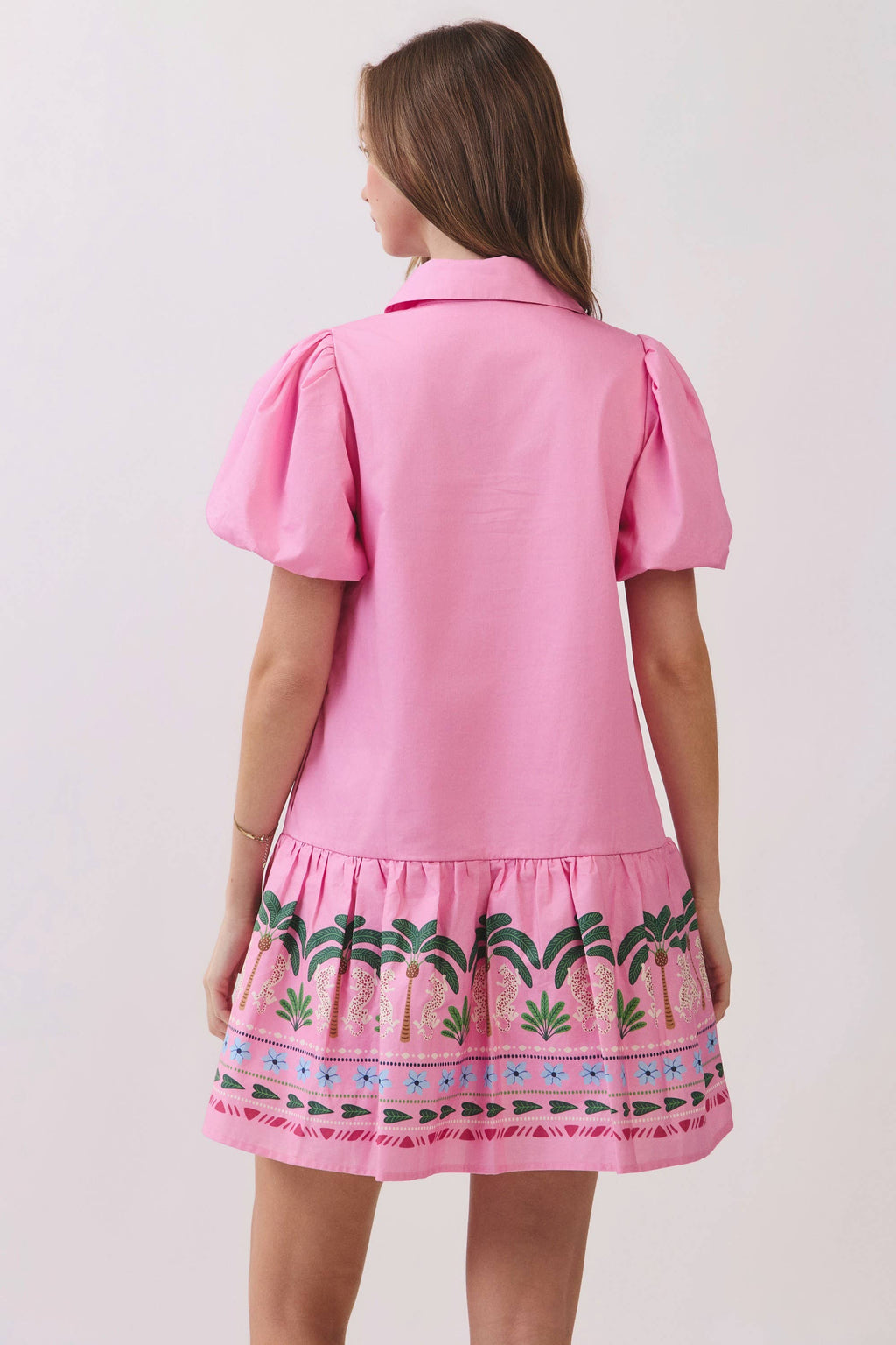 CD07149-Tropical Border Puff Sleeve Mini Dress