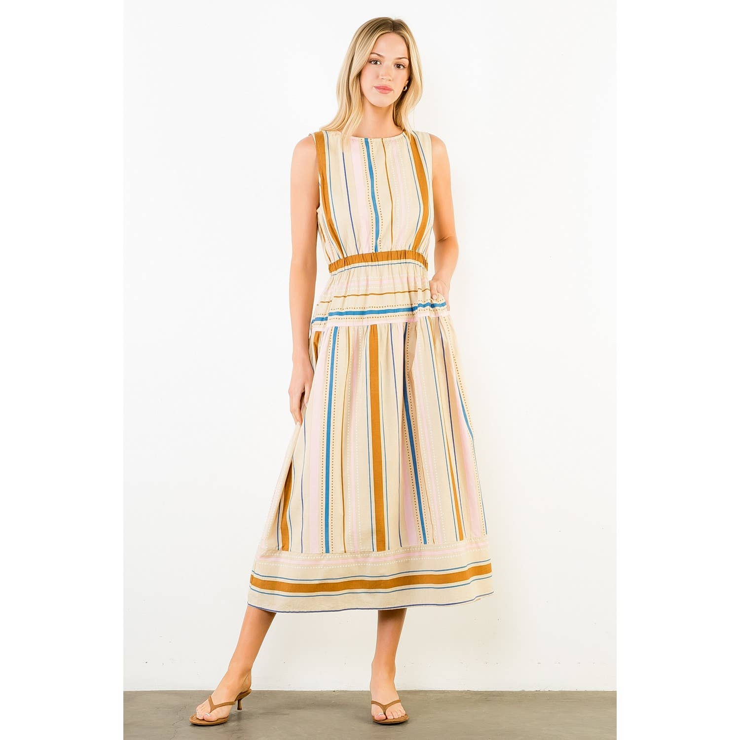 Sleeveless Stripe Midi Dress