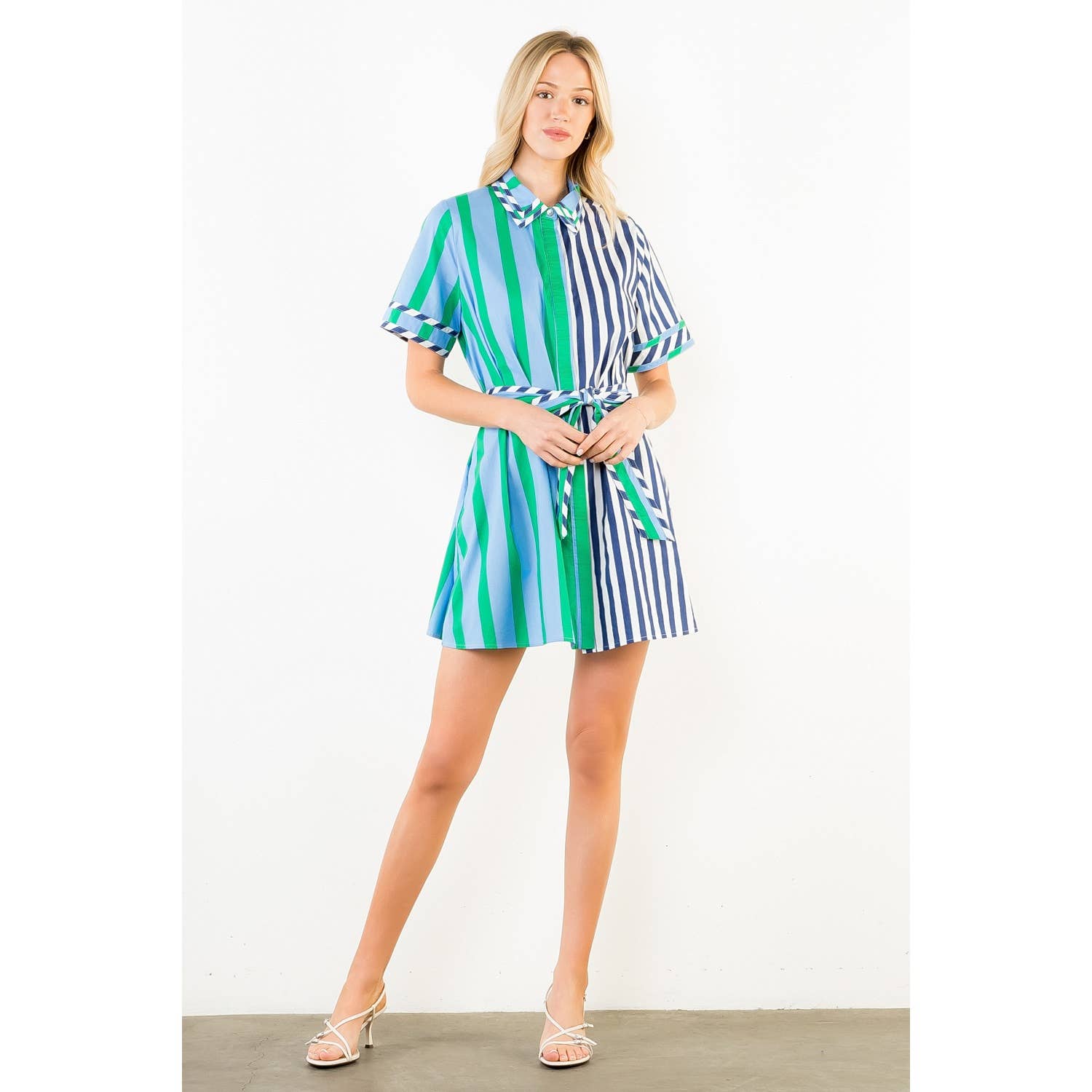 Short Sleeve Collared Striped Dress