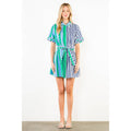 Short Sleeve Collared Striped Dress