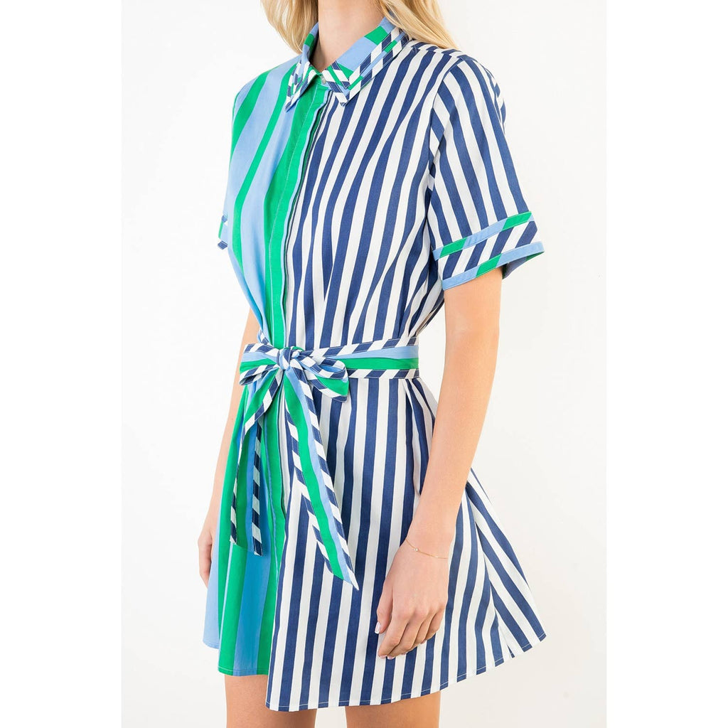Short Sleeve Collared Striped Dress