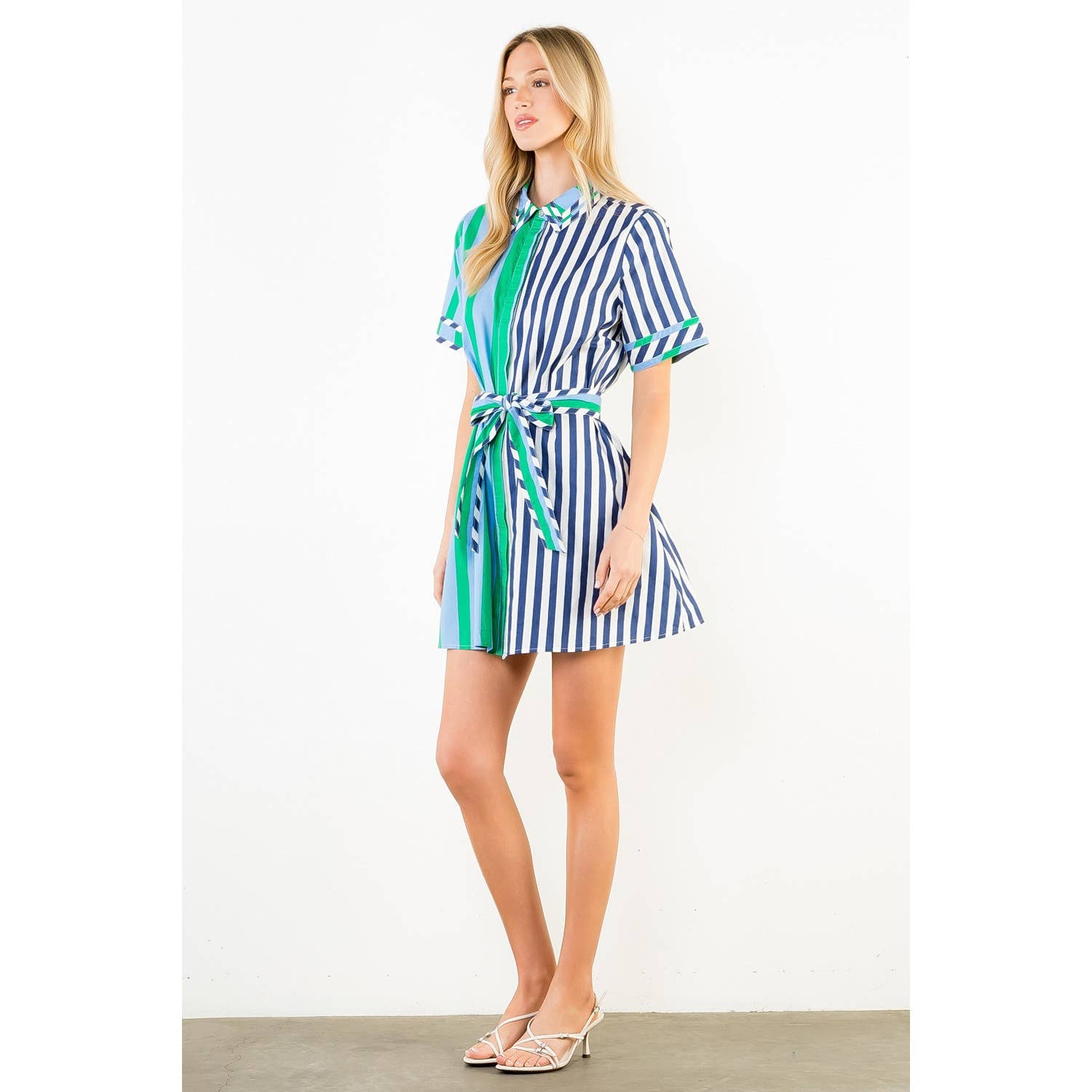 Short Sleeve Collared Striped Dress