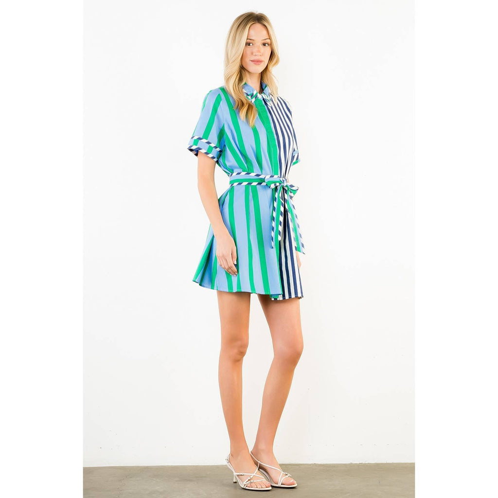 Short Sleeve Collared Striped Dress
