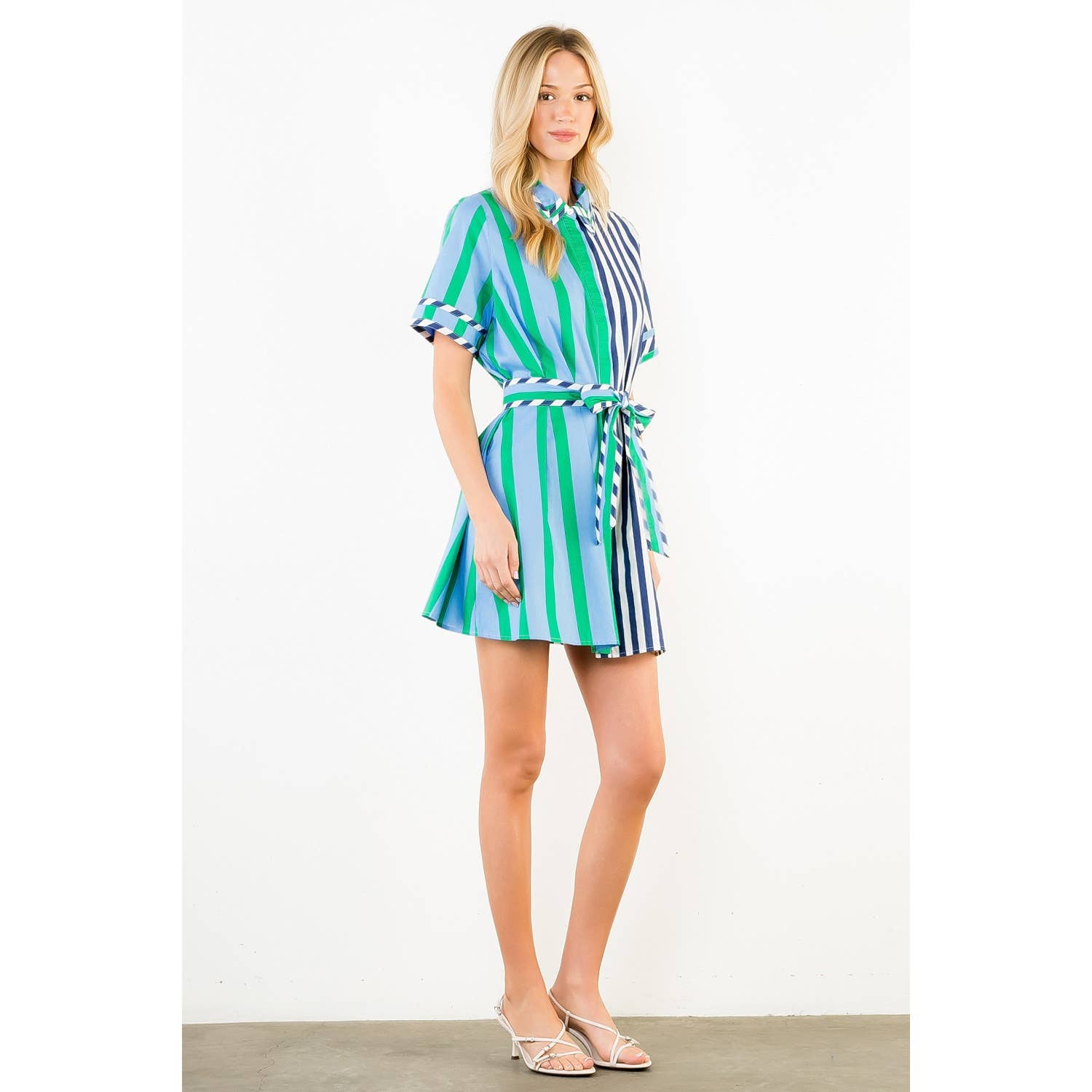 Short Sleeve Collared Striped Dress