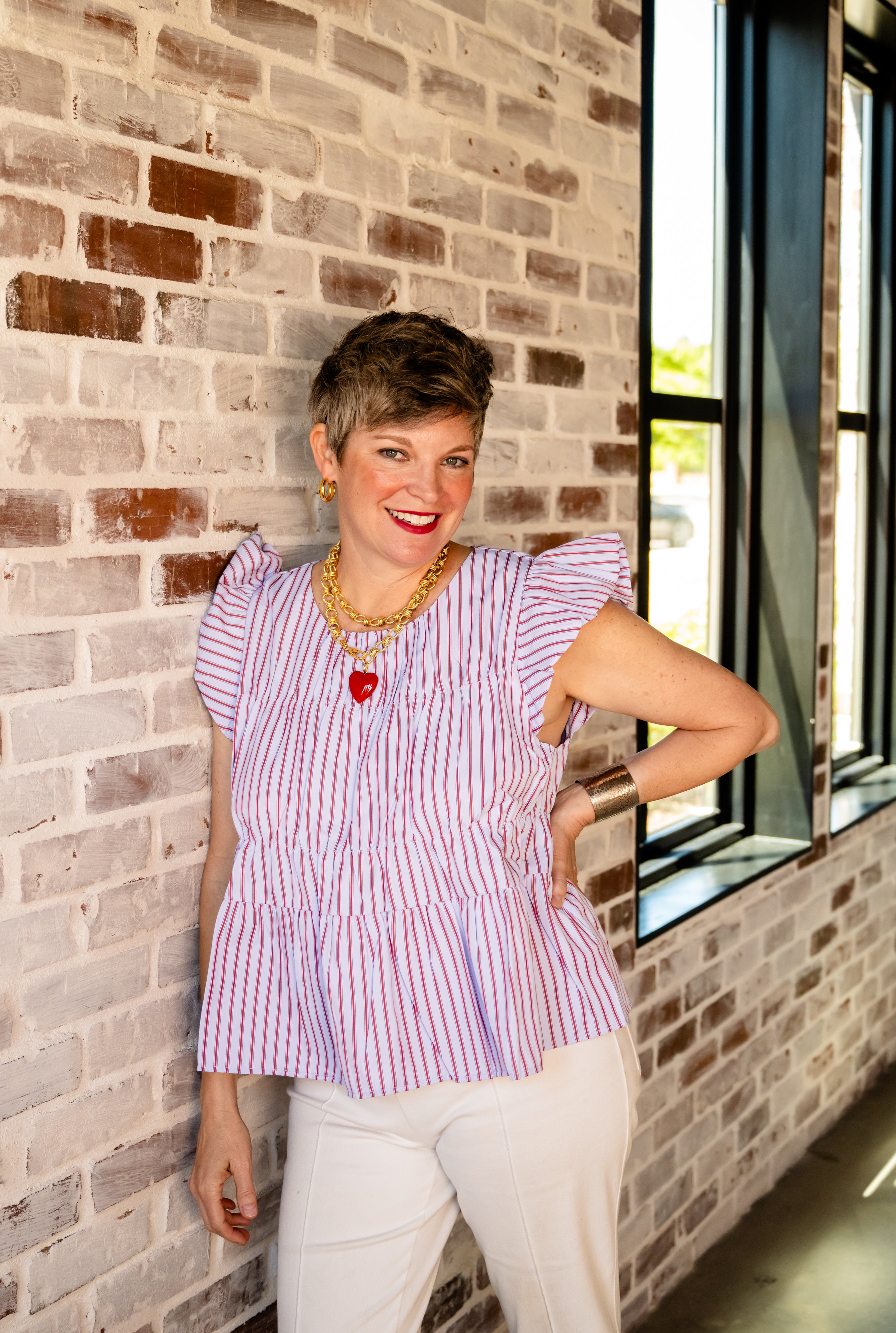 Blue with Red Stripes Top