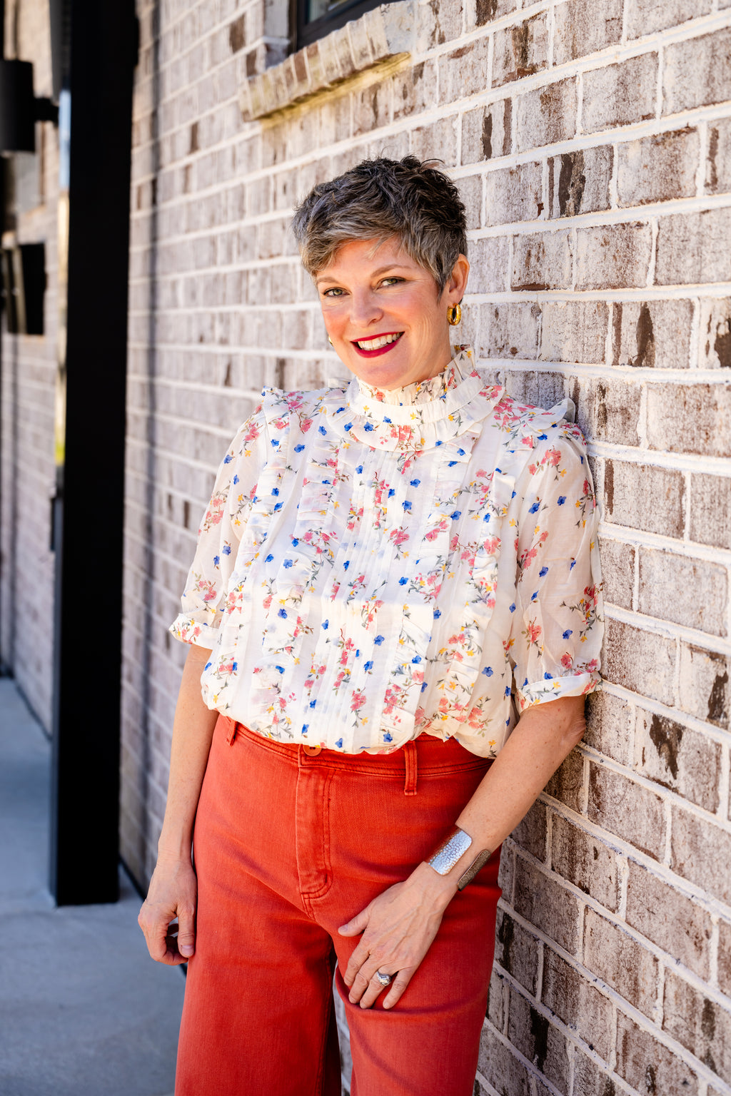 Floral Ruffle Detail Top