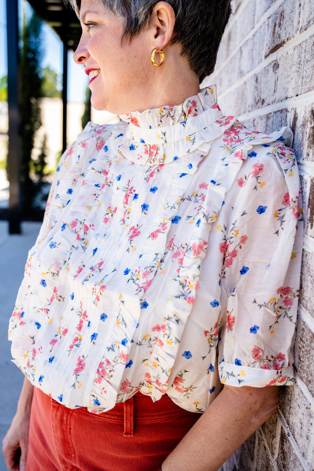 Floral Ruffle Detail Top