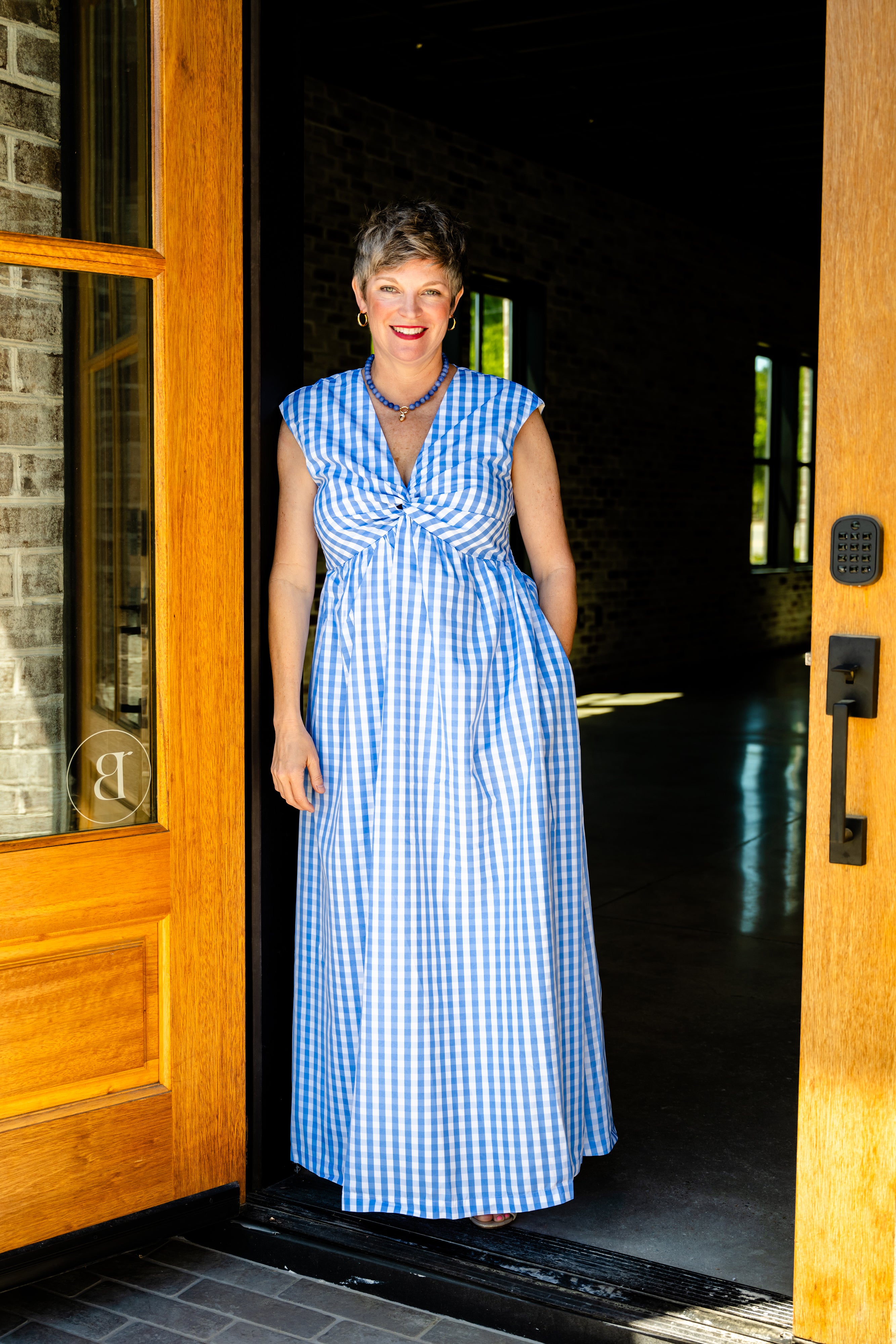 Blue Gingham Maxi Dress