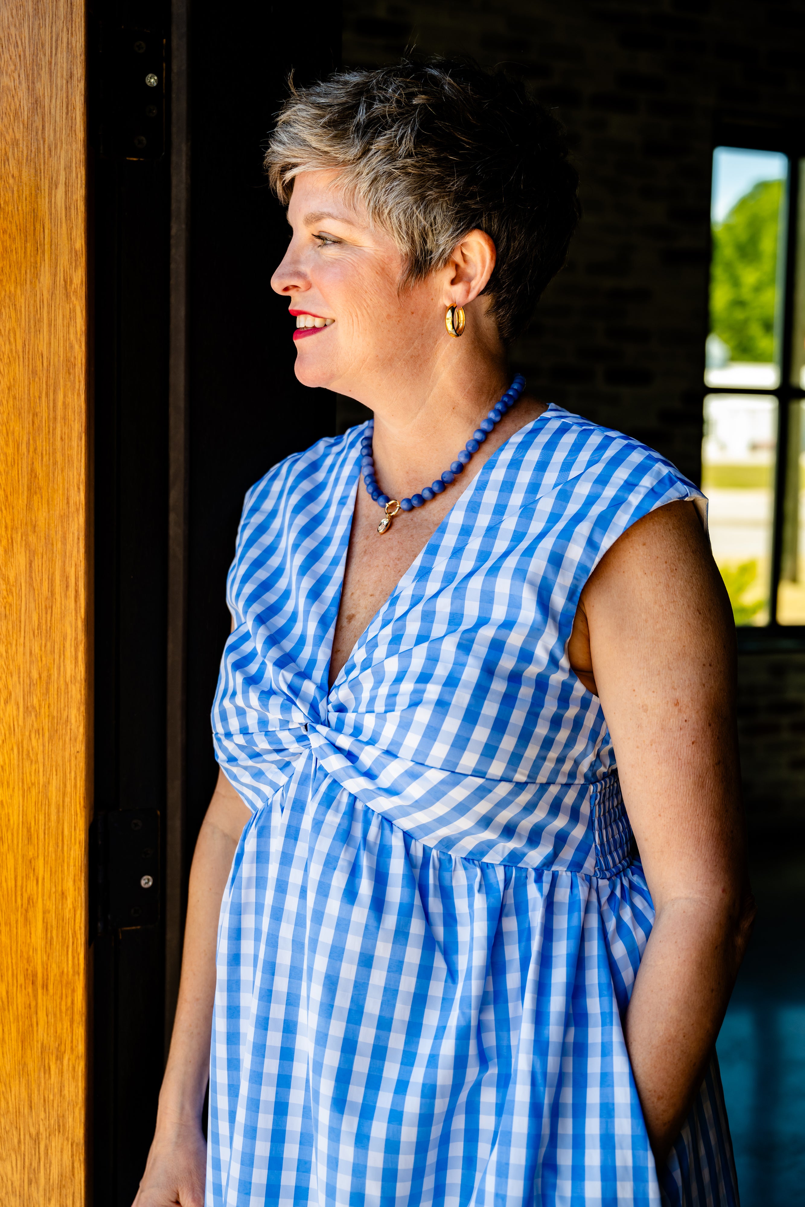 Blue Gingham Maxi Dress