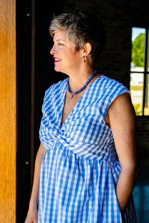 Blue Gingham Maxi Dress