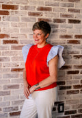 Short Sleeve Top with Stripe Sleeves