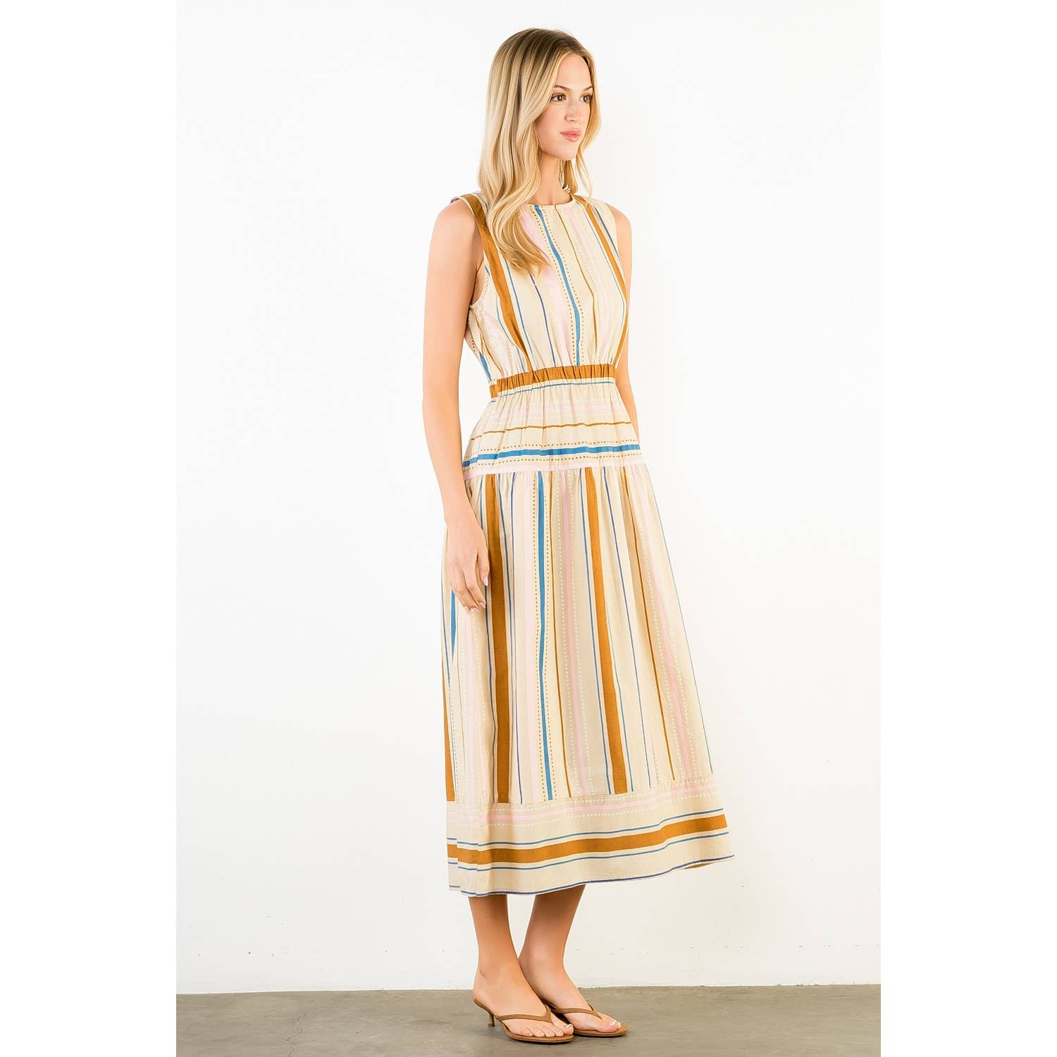 Sleeveless Stripe Midi Dress