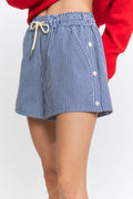 CB10424D Wash Denim Drawstring Shorts Side Buttons