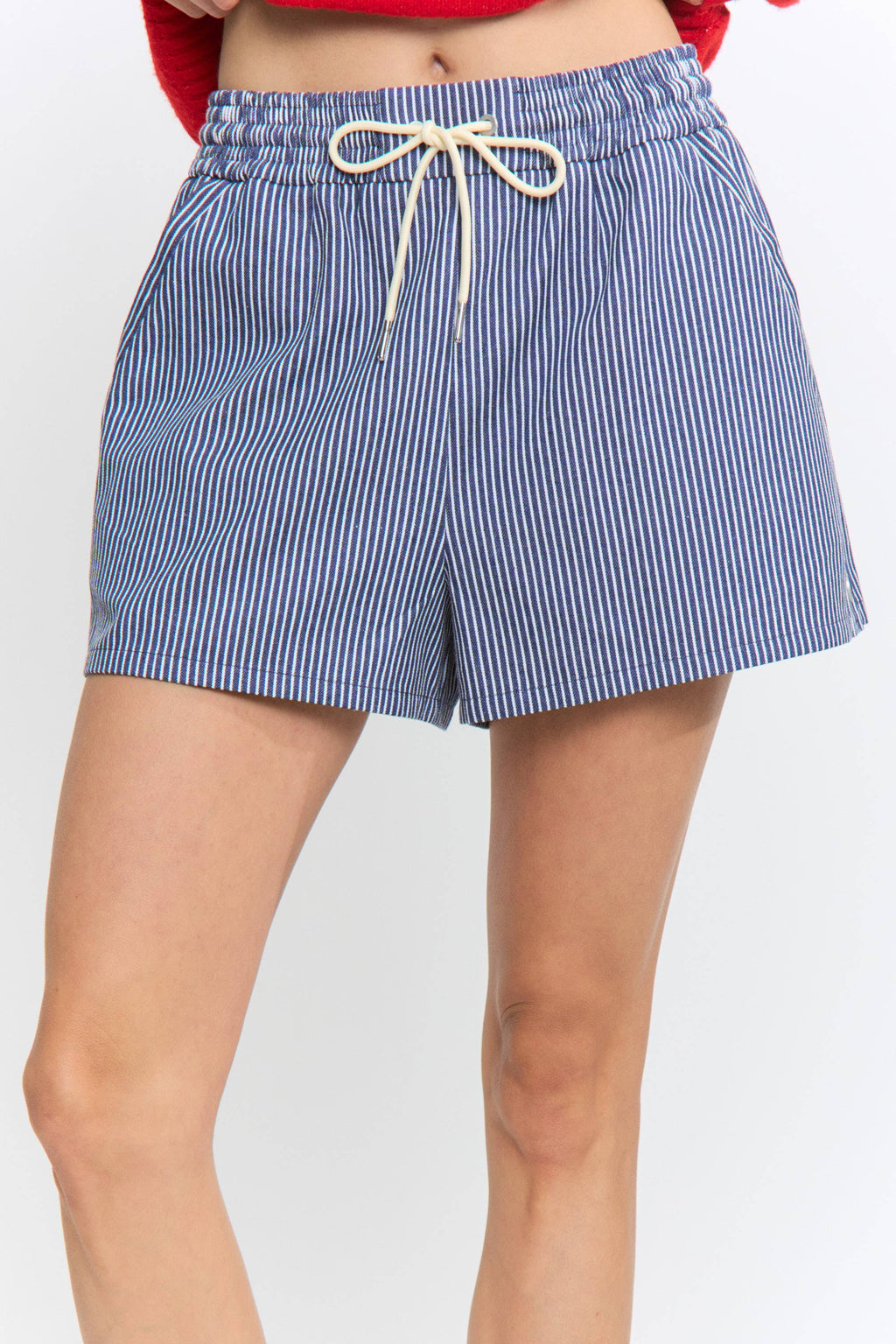CB10424D Wash Denim Drawstring Shorts Side Buttons